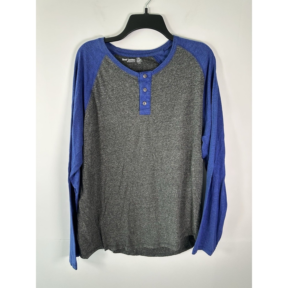 Footlocker Blue Grey Henley Shirt Mens Size XXL 2XL Cotton Blend